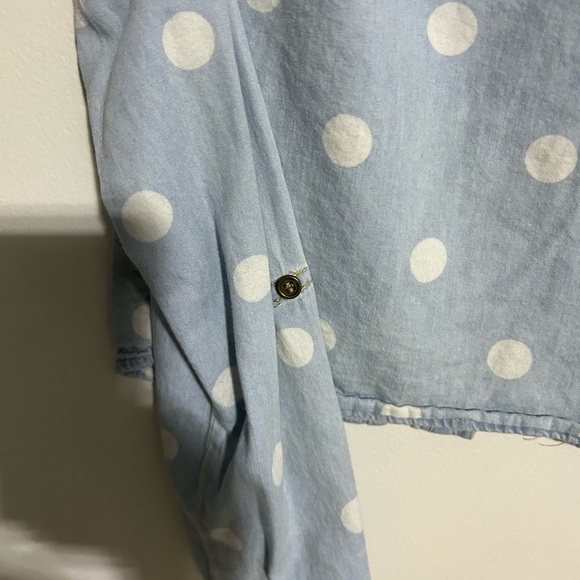 CHAMBRAY Xsmall POLKA DOT CROPPED SHIRT - Picture 10 of 13